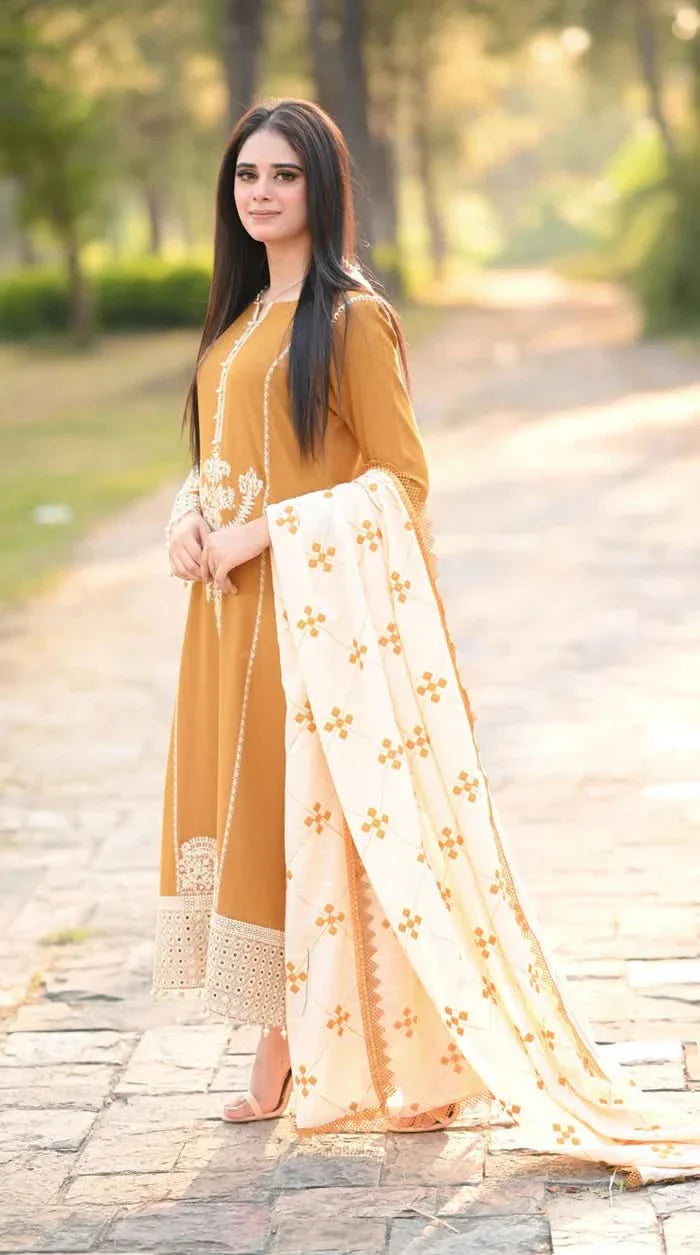 libaas 3pc Lawn fabric embridery No356
