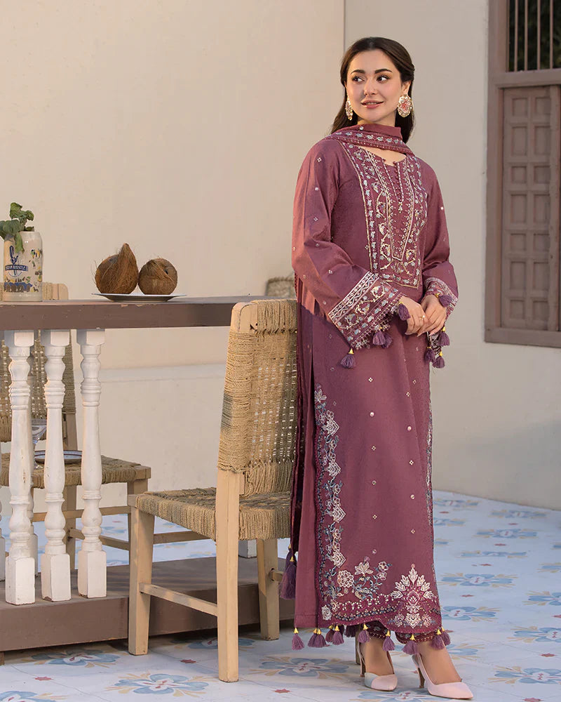 3 PC EMBROIDERED DHANAK SUIT - BG819