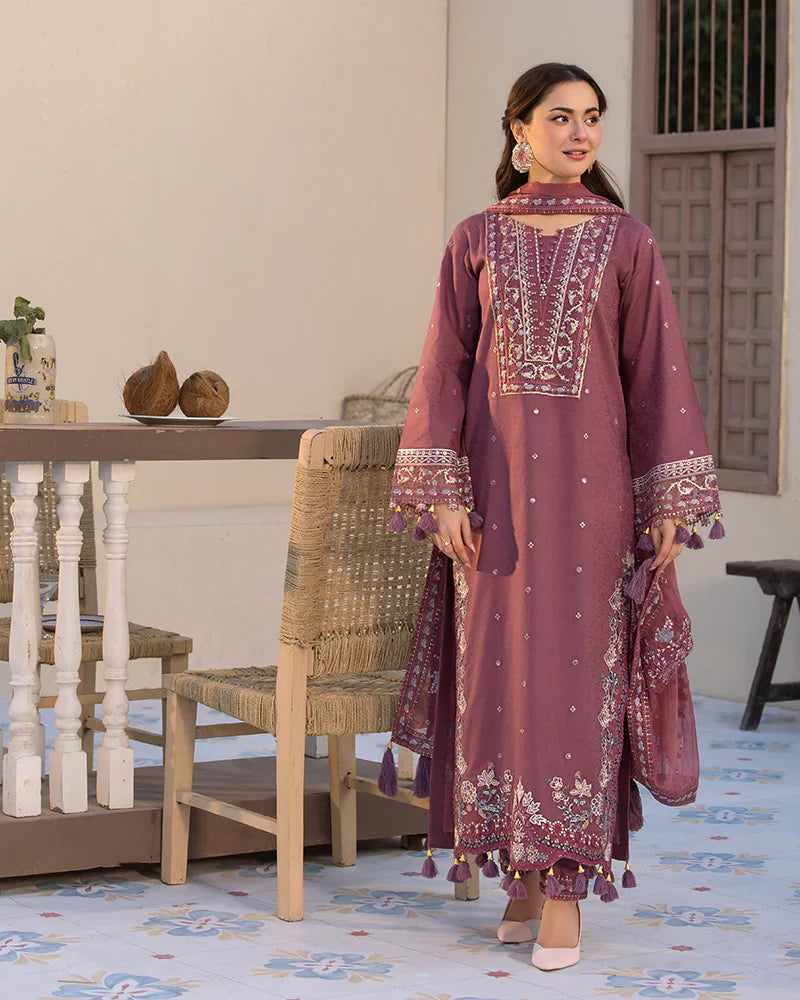 3 PC EMBROIDERED DHANAK SUIT - BG819